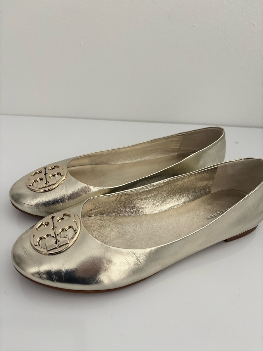 Tory Burch Gold Metallic Logo Ballet Flats
